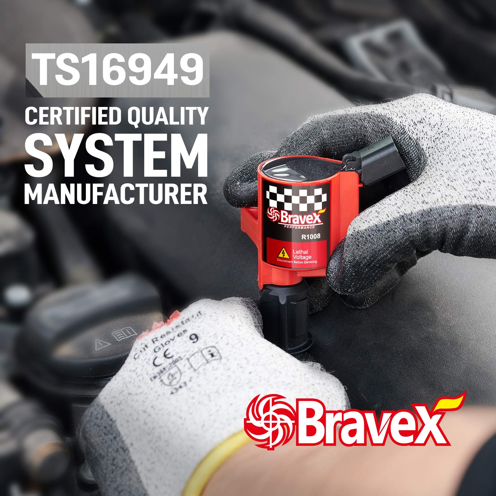 Bravex coil-pack packaging highlighting warranty and performance.