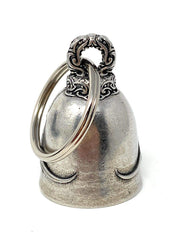 Bravo Bells on a biker's handlebar signaling luck and rider safety.