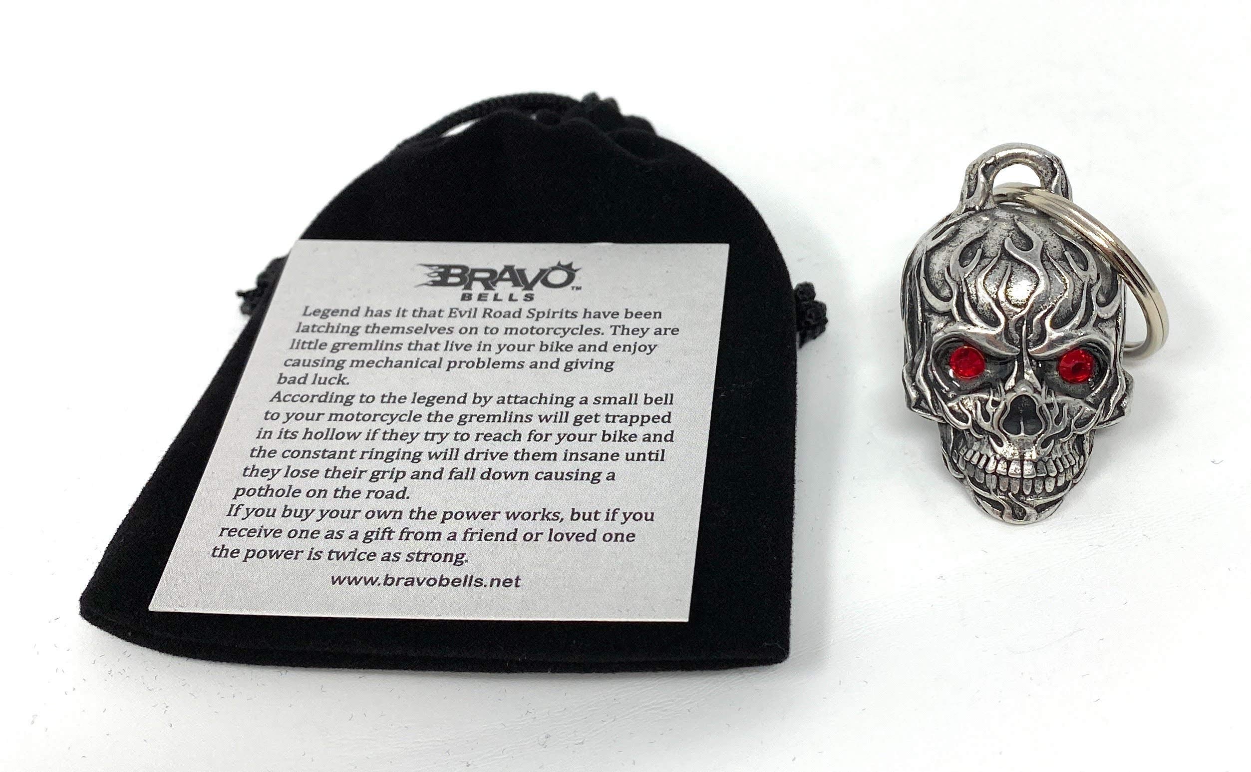 Bravo Bells Flame Skull Diamond Bell attached to a keychain for everyday carry
