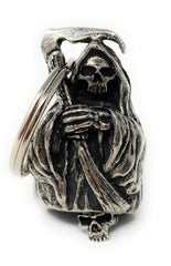 Bravo Bells Grim Reaper Bell front view, USA-made pewter charm for safer rides.