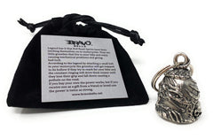 Bravo Bells Skull Dragon Bell close-up, detailed pewter craftsmanship and bold motif