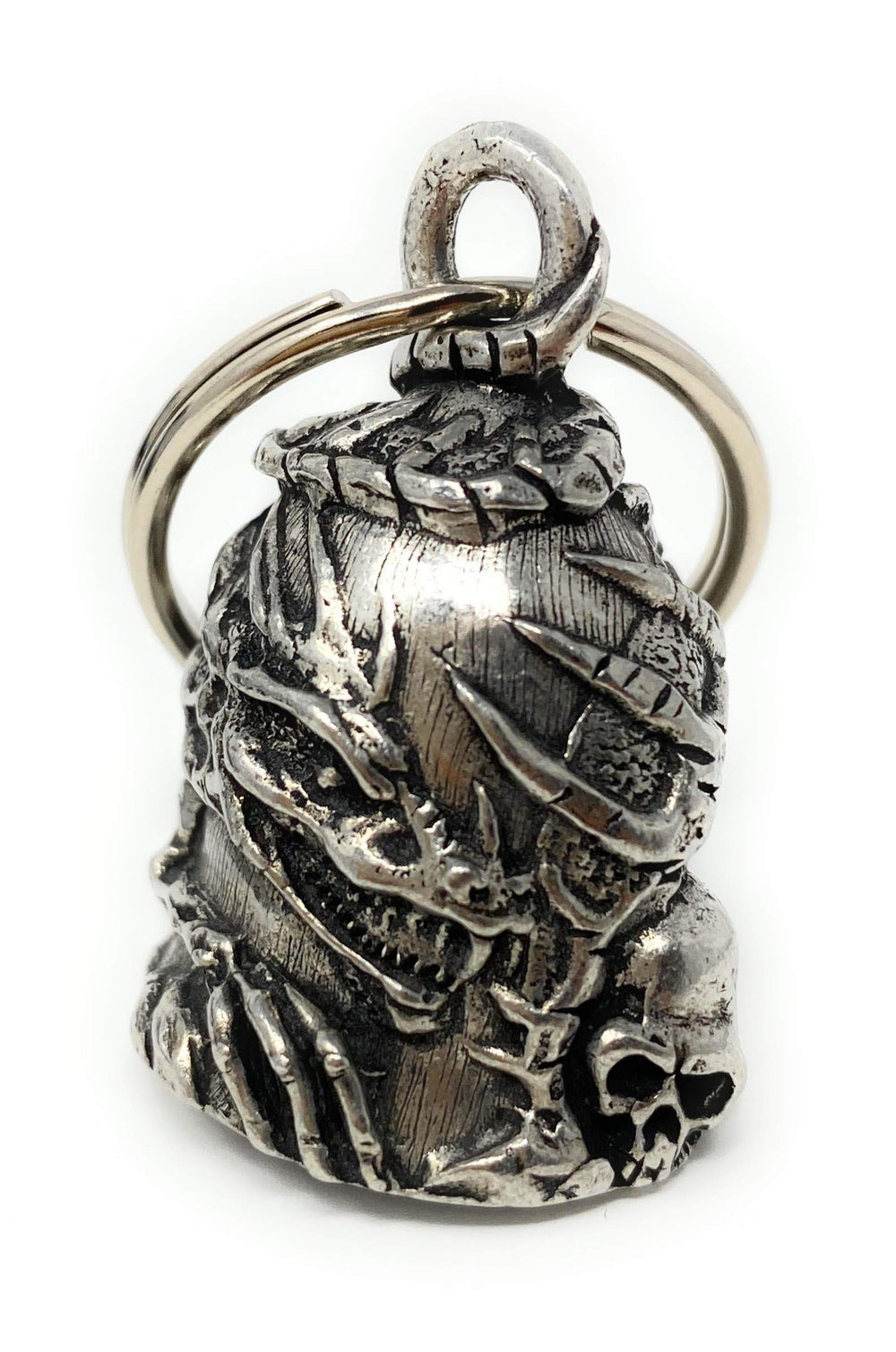 Bravo Bells Skull Dragon Bell front view, rugged biker accessory for on-road charm