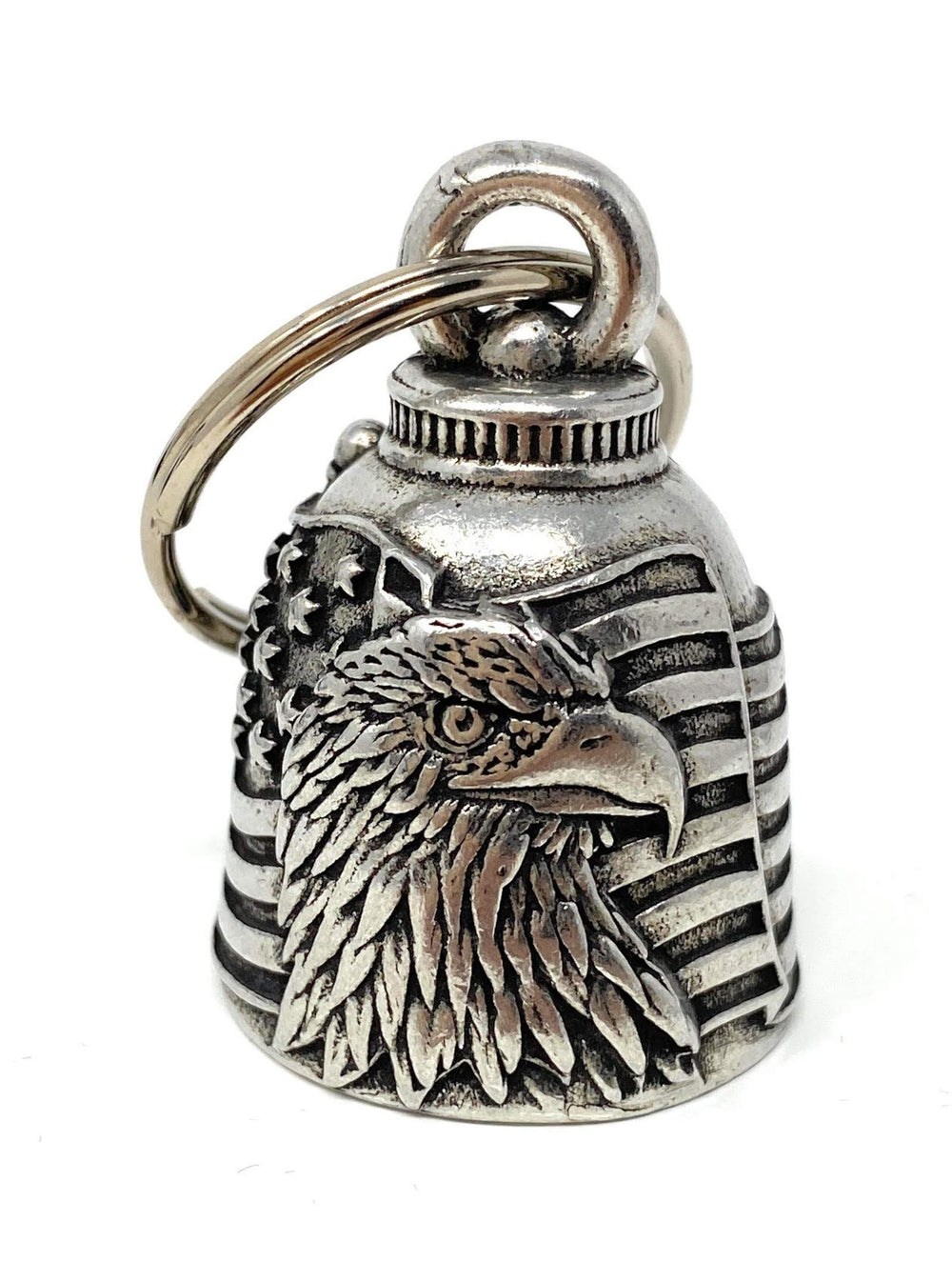 Bravo Bells US Flag Eagle Bell on display for road protection and style.