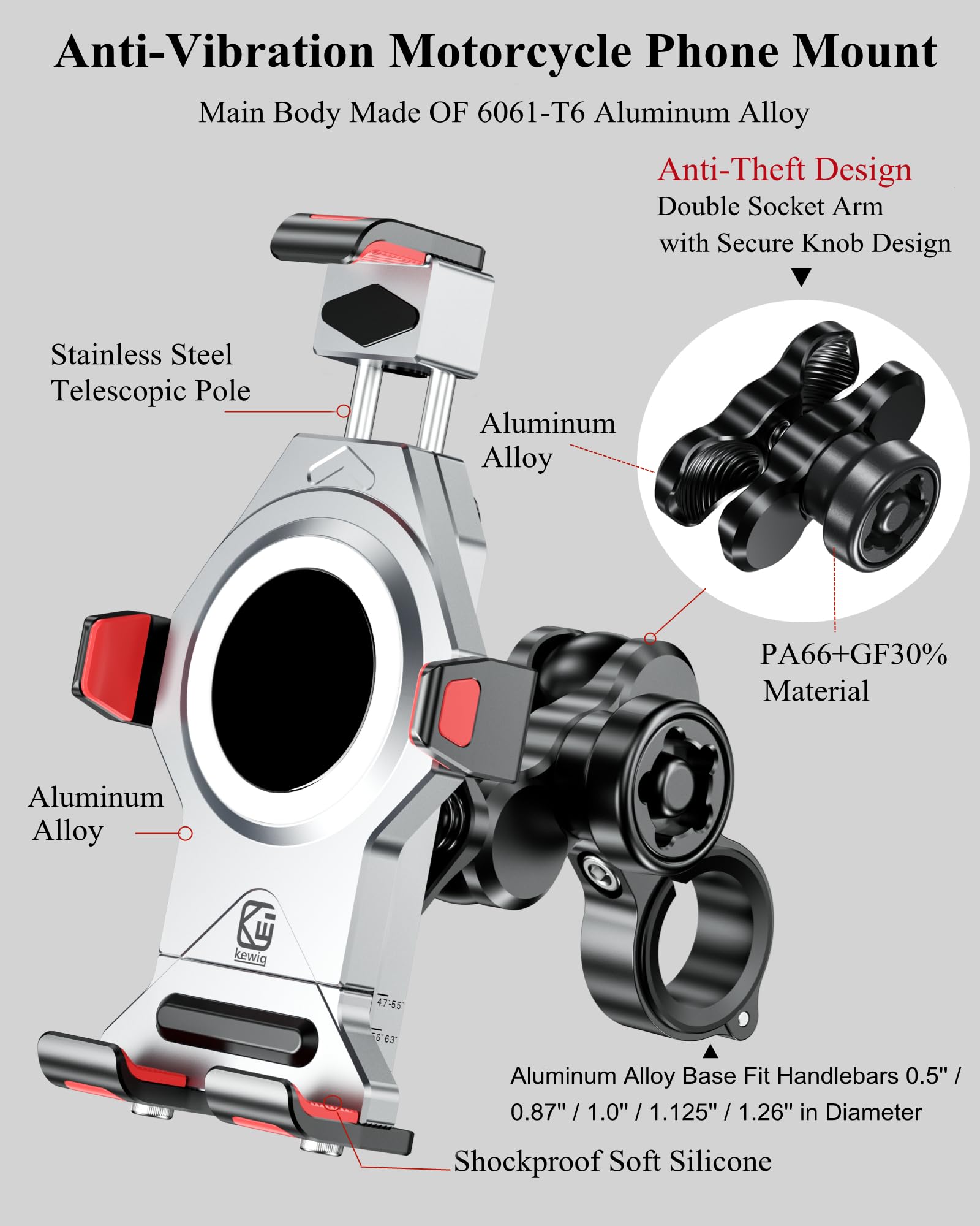 BRCOVAN aluminum base with vibration dampener stabilizes the phone.