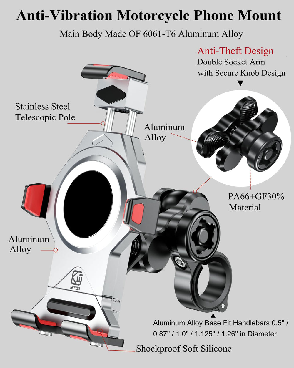 BRCOVAN aluminum base with vibration dampener stabilizes the phone.