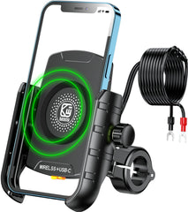 BRCOVAN motorcycle mount with Qi 15W wireless charger on handlebar for wireless charging while riding