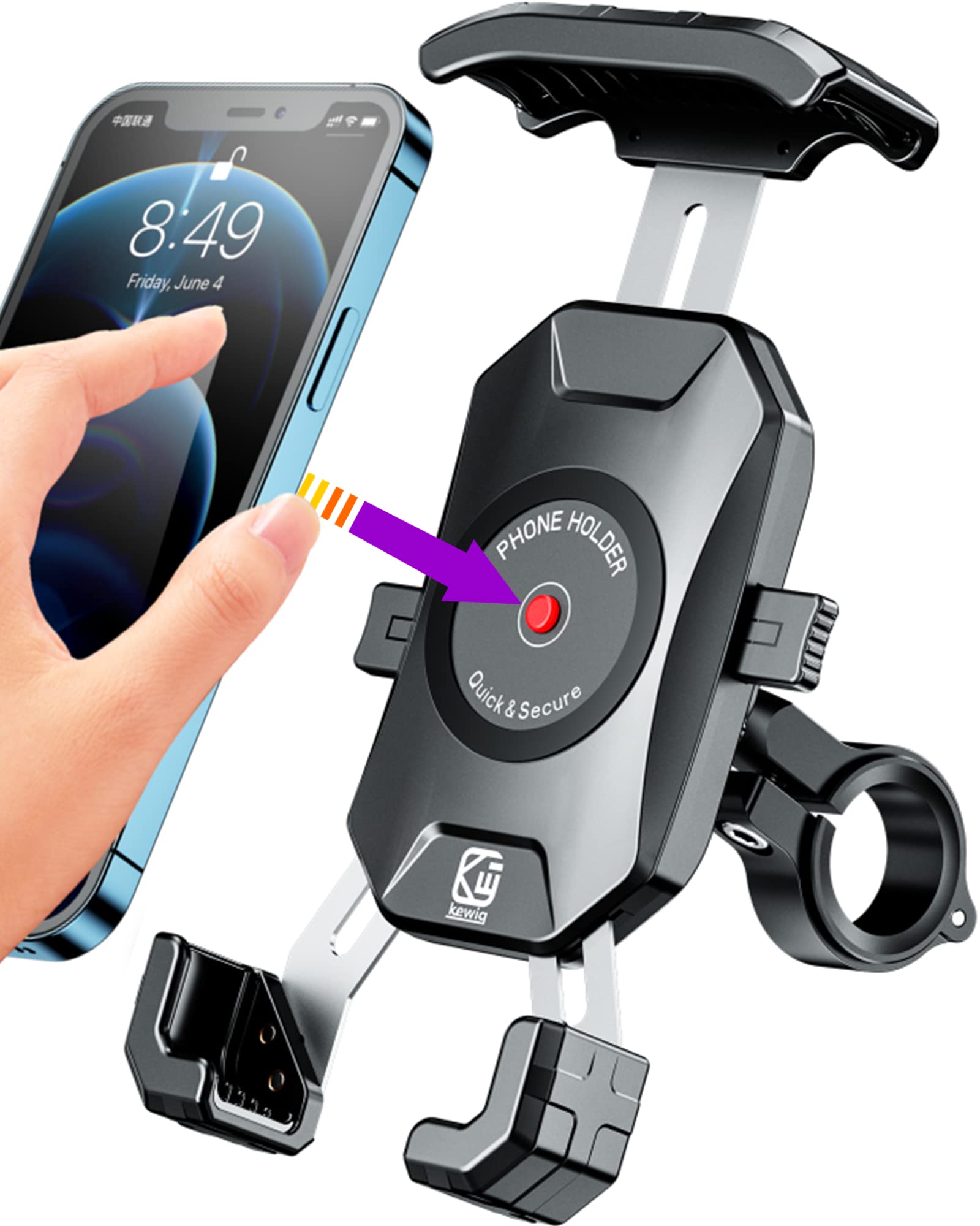 BRCOVAN motorcycle mount on aluminum-base provides secure fit.