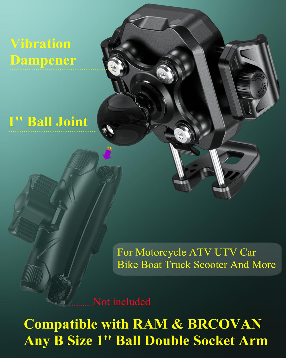 BRCOVAN RAM mount compatibility supports B size double socket arms