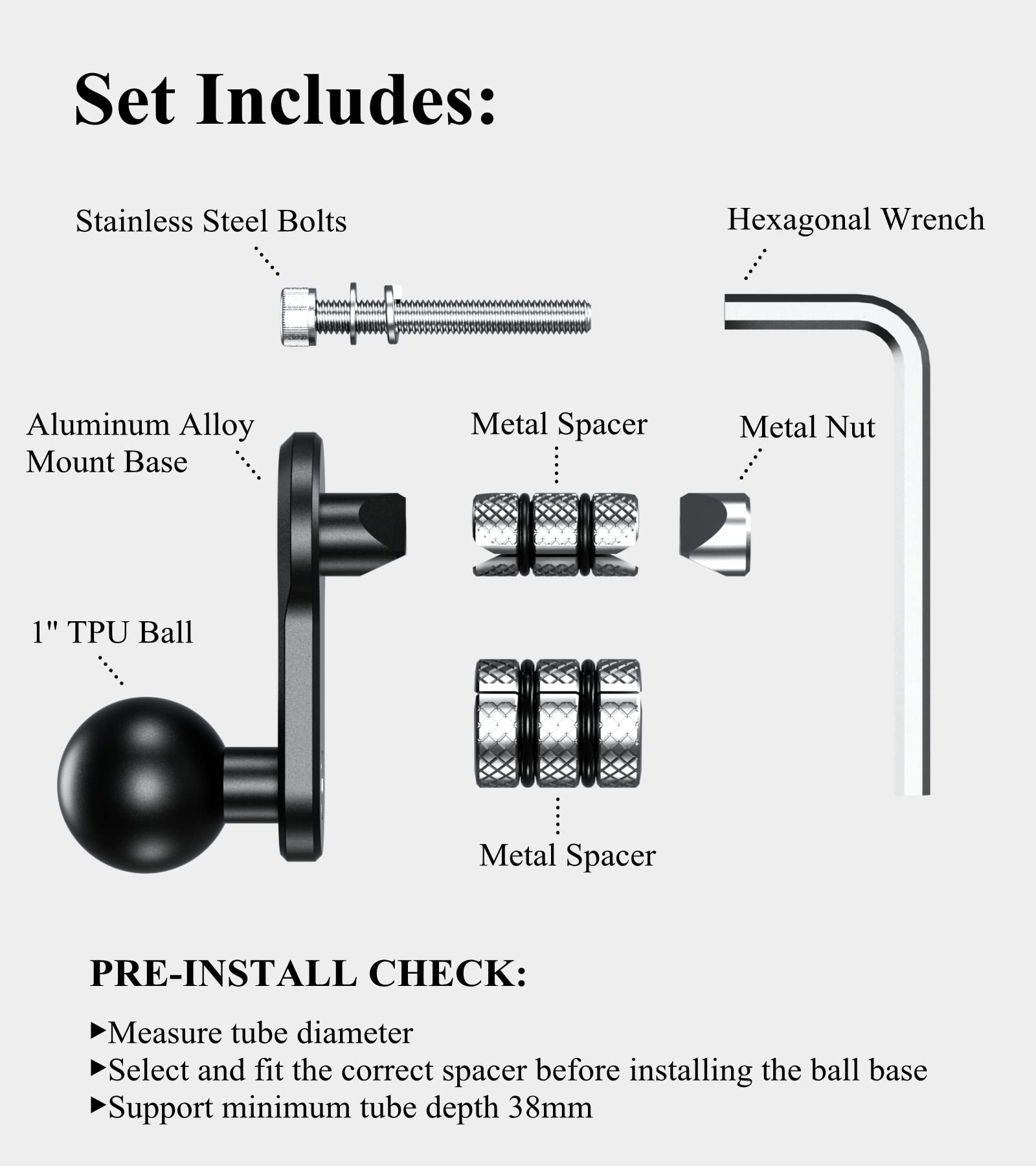 Small spacer fits 12 to 18.5 mm tubes for precise fit