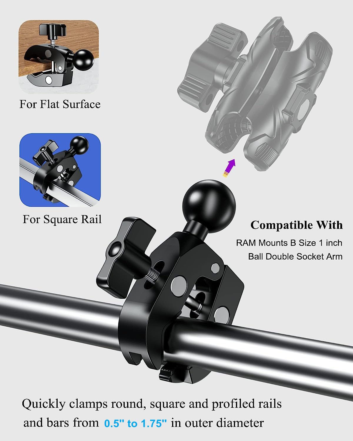 BRCOVAN TPU overmolded ball head delivers non-slip grip.