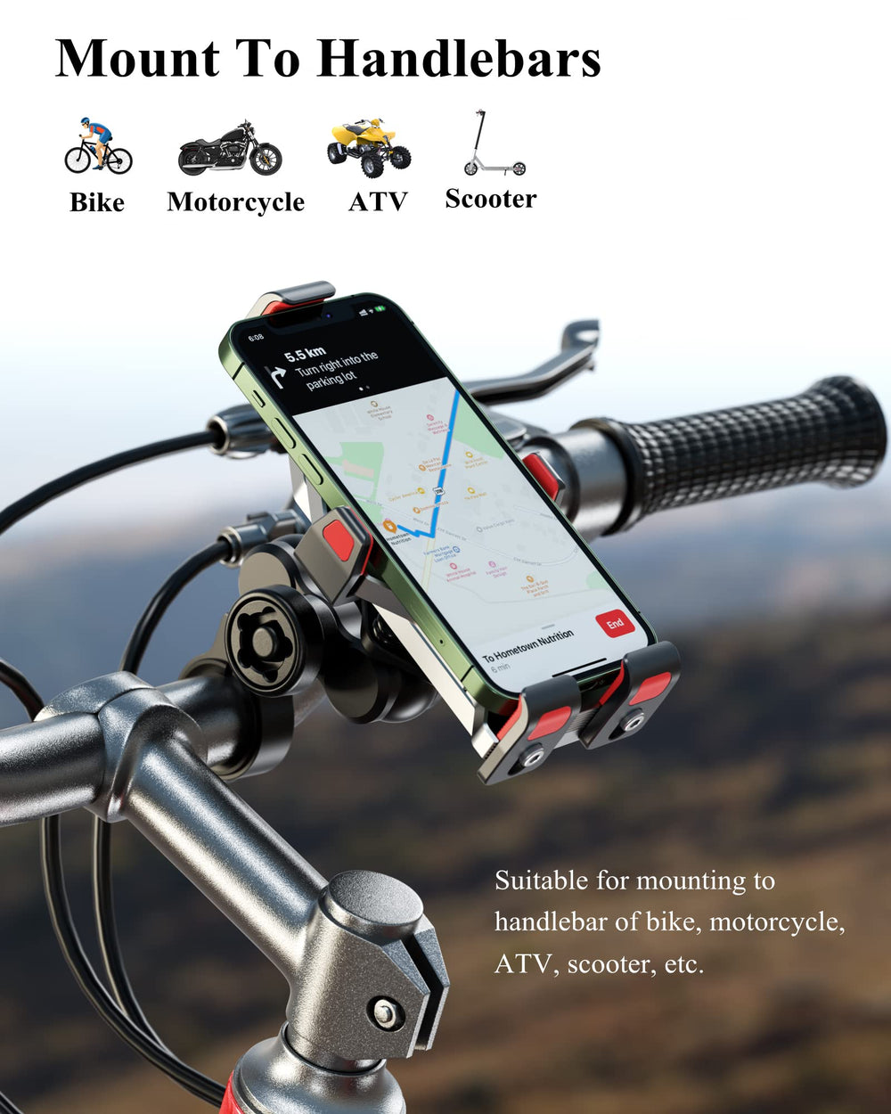 BRCOVAN mount suitable for bike, motorcycle, scooter, ATV and more.