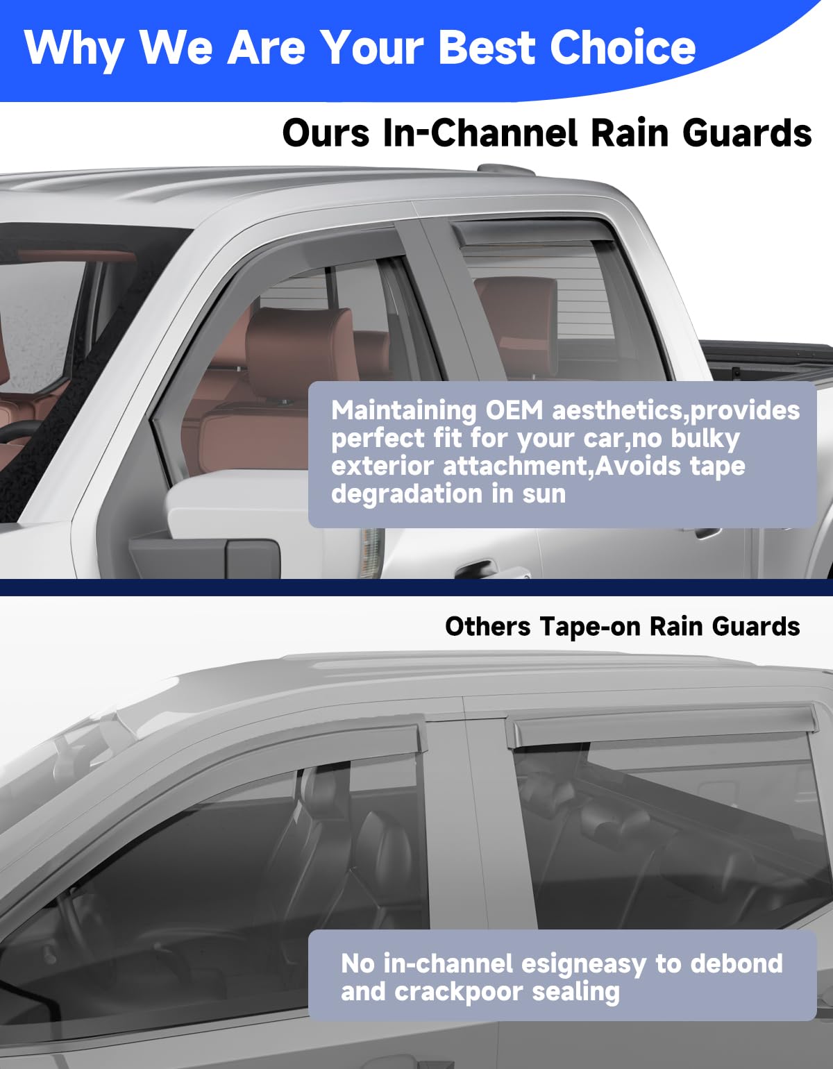 No-drill installation with Breejoy rain guards for a paint-friendly fit.