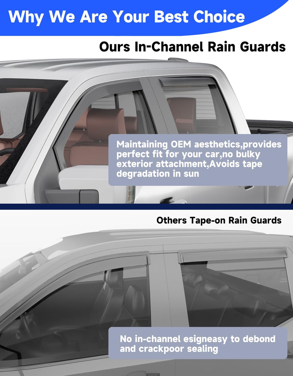 No-drill installation with Breejoy rain guards for a paint-friendly fit.