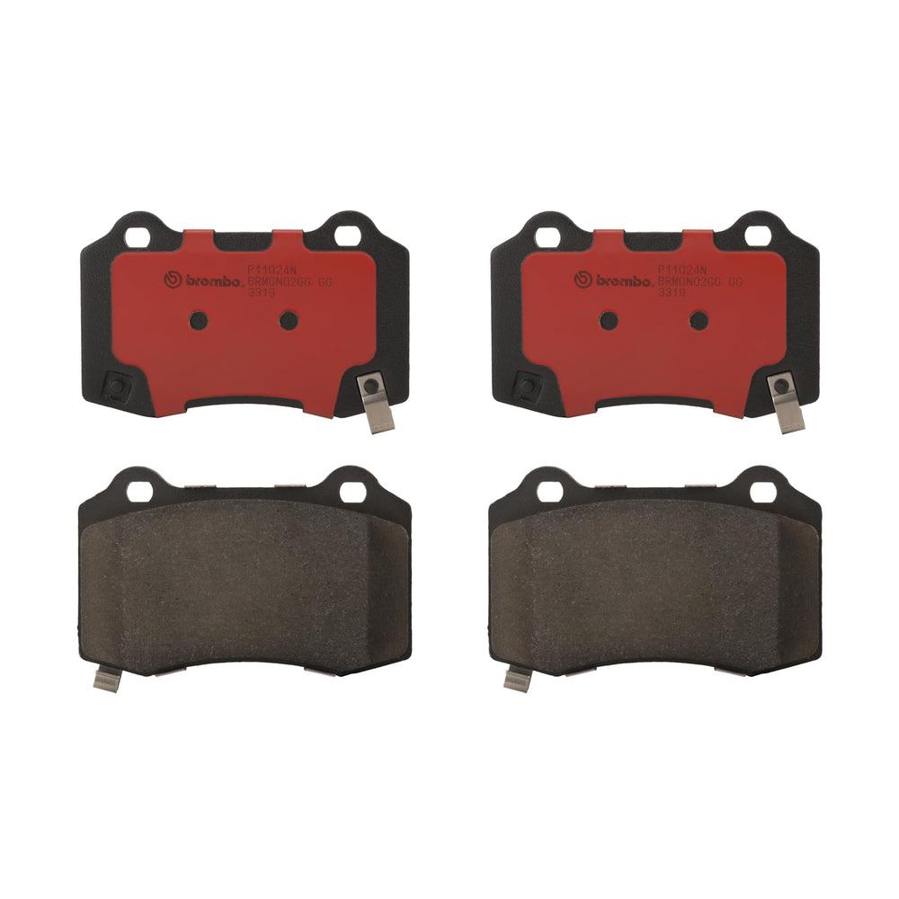 OE certified Brembo P11024N rear pad close up of material and labeling