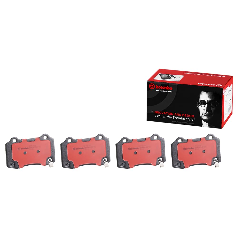 Brembo P11024N premium ceramic rear pads shown from an angle for detail view