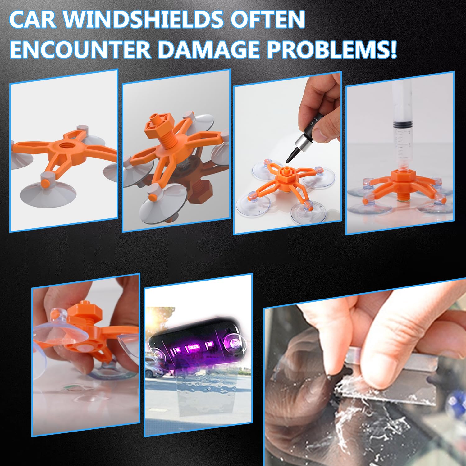 Brennenstuhl kit application demonstrates resin placement on a chip for repair.