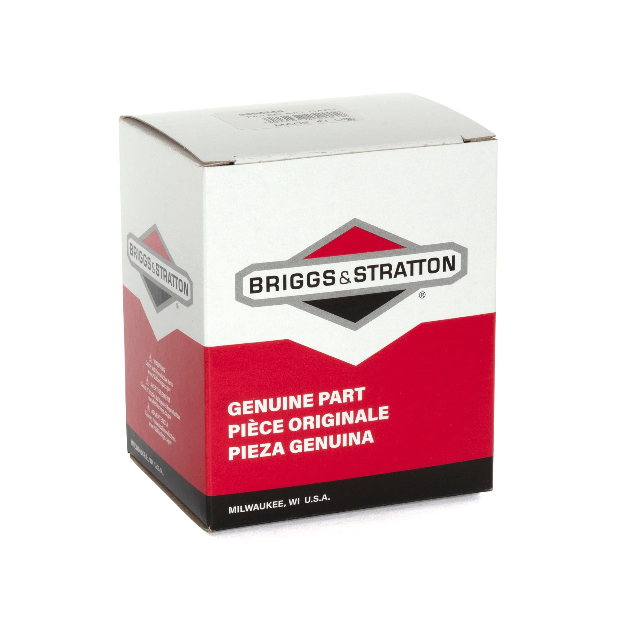 Briggs and Stratton 396424S filter in engine cavity demonstrates precise L-Head engine fit.