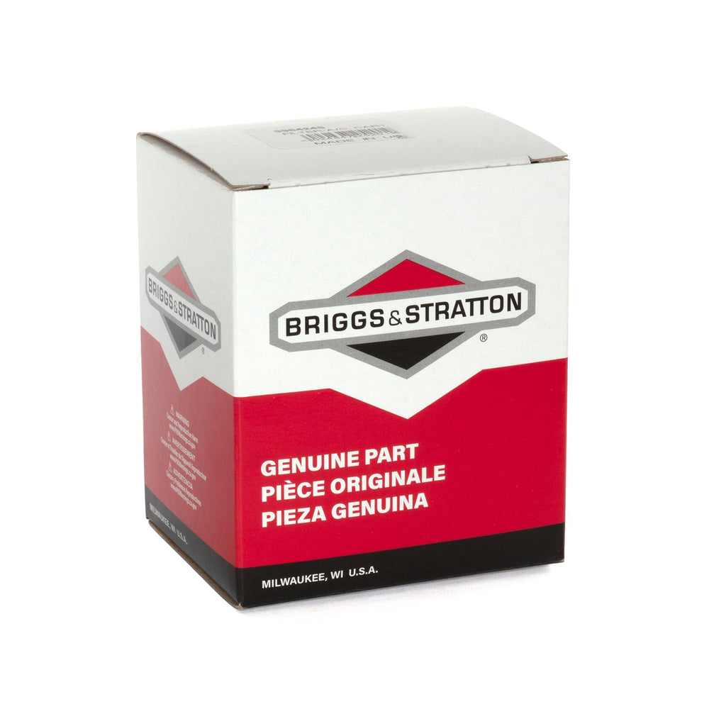 Briggs and Stratton 396424S filter in engine cavity demonstrates precise L-Head engine fit.
