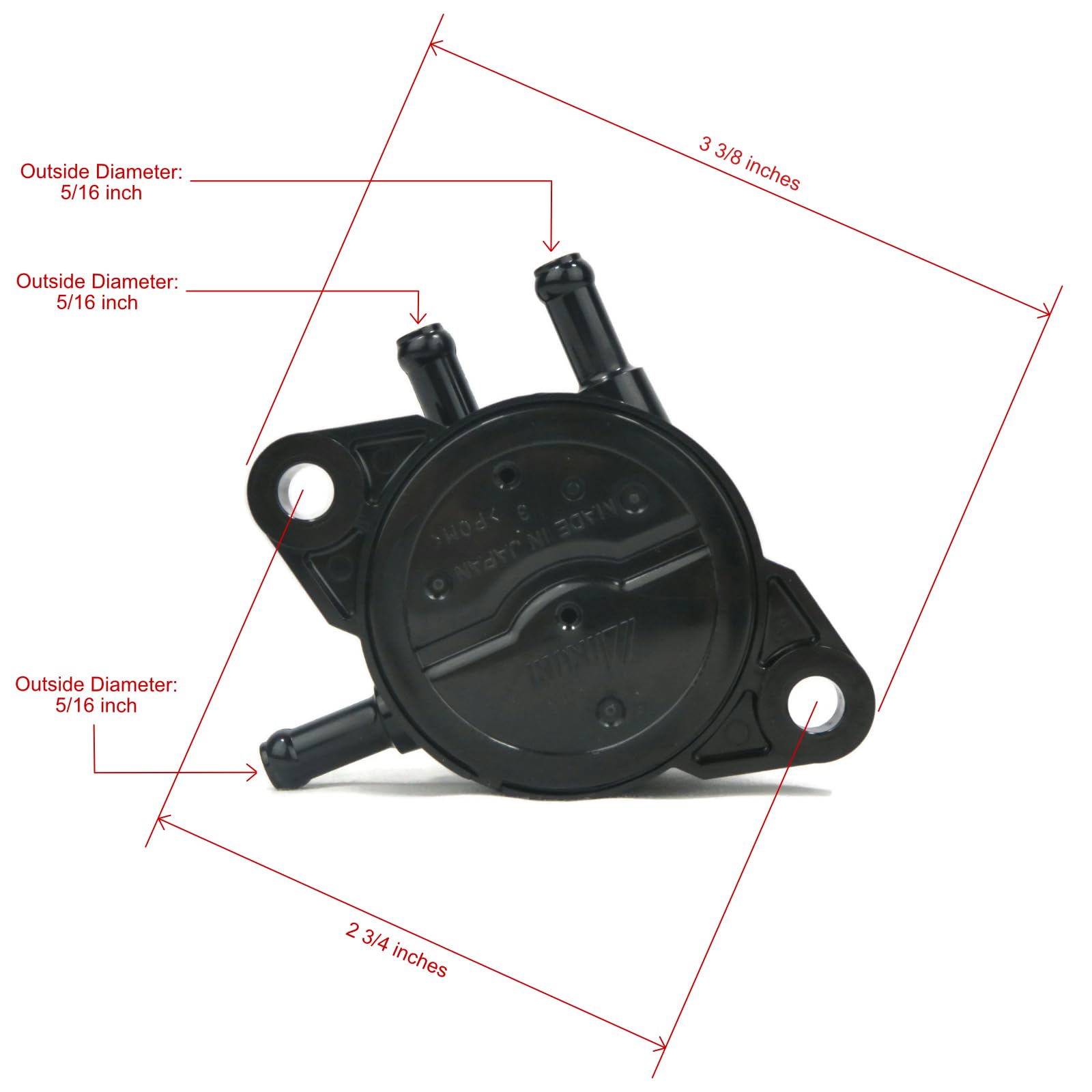 Briggs & Stratton Rosotion fuel pump side view demonstrates compact fit for tight spaces.