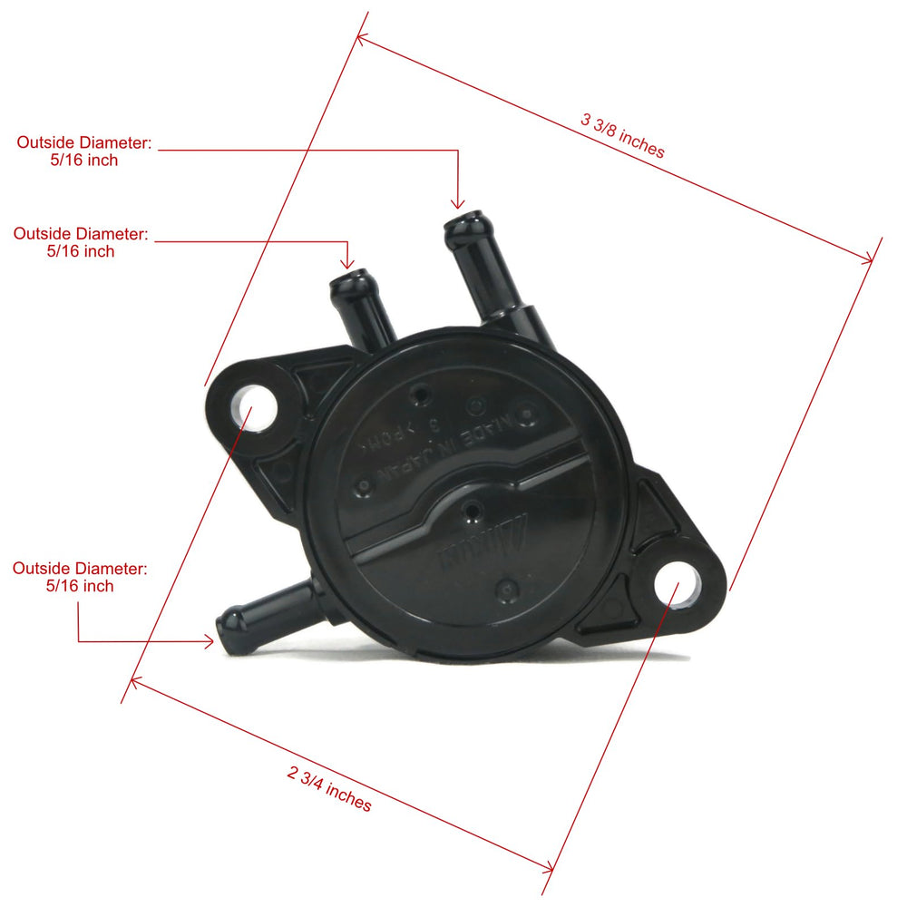 Briggs & Stratton Rosotion fuel pump side view demonstrates compact fit for tight spaces.