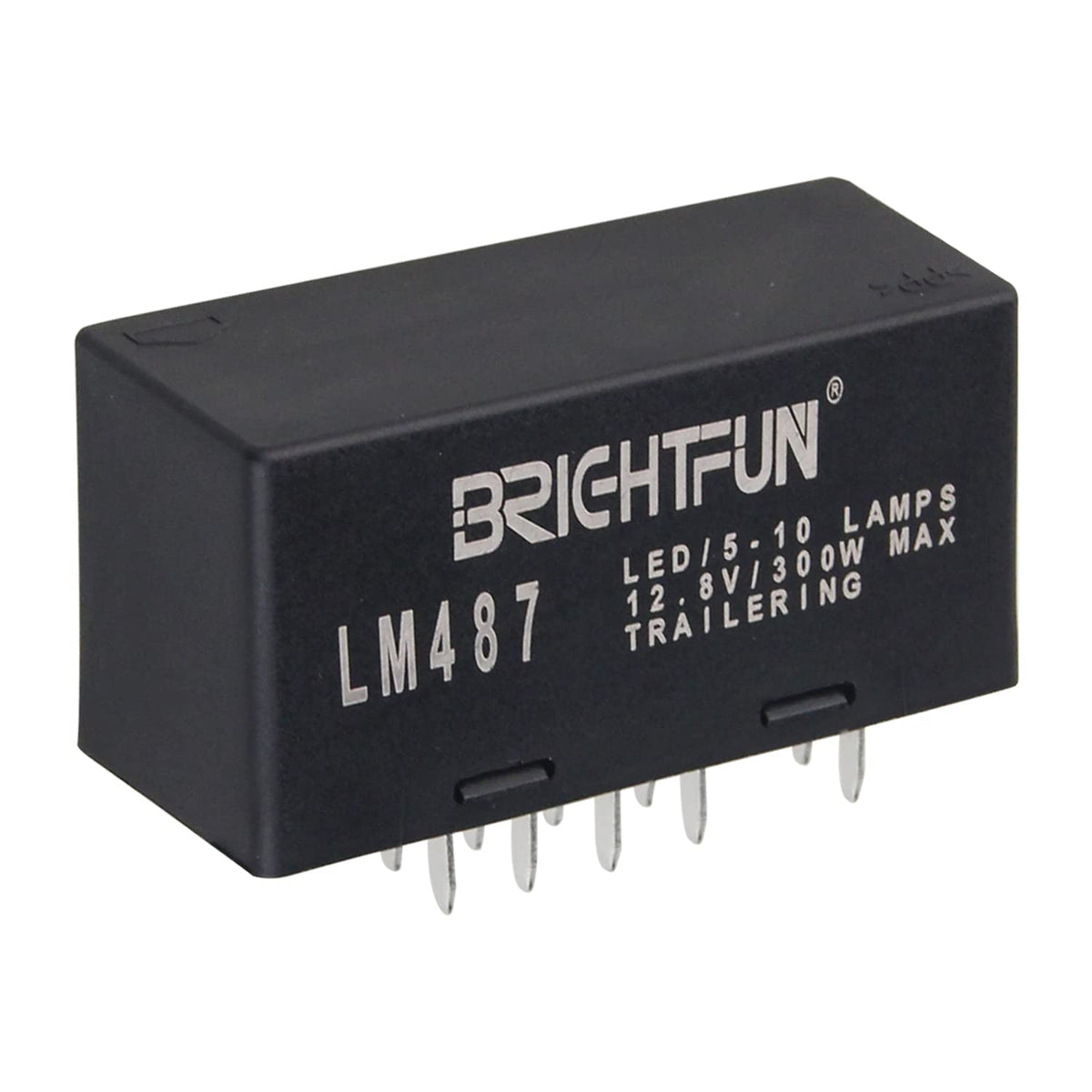 BrightFun LM487 relay front view showing a compact 10-pin design for reliable signaling