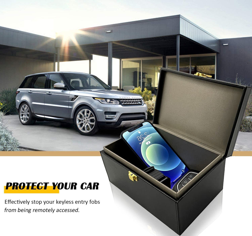 Briidea Faraday Box open lid showing secure RF shielding and easy key placement.