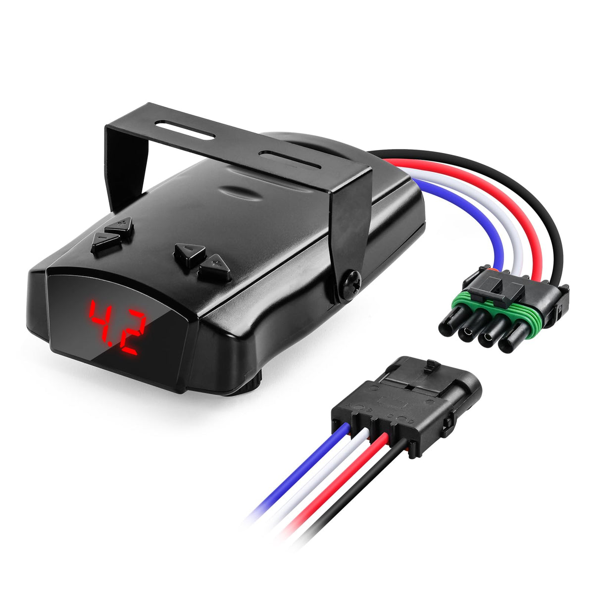 Briidea proportional brake controller dashboard display shows real-time boost level for smooth towing.