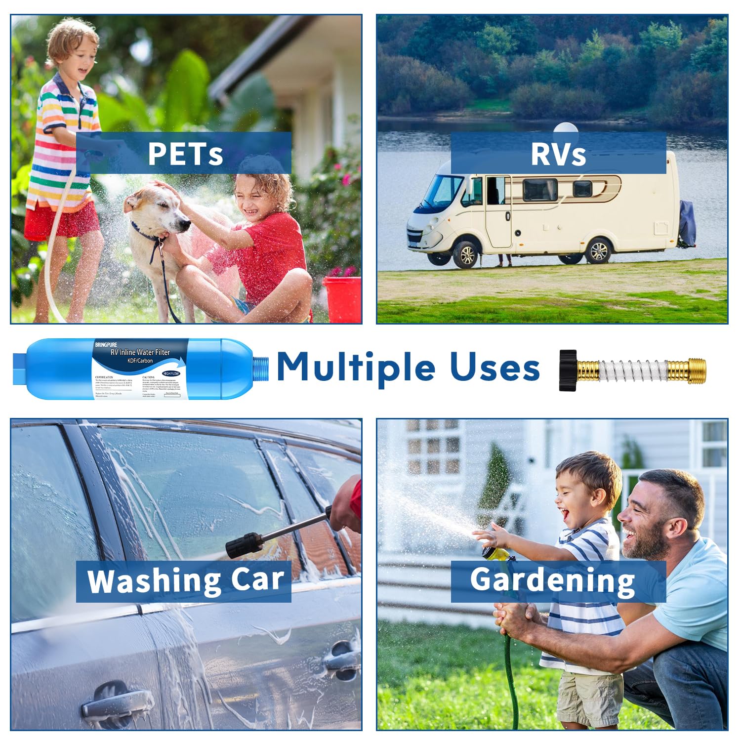 Bringpure RV Inline Water Filter lasts a full camping season.
