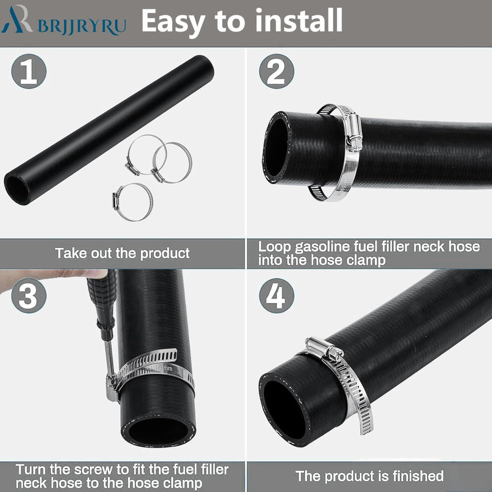 BrJJrYRu straight 2-inch ID hose fitted to tank filler neck in automotive setups.