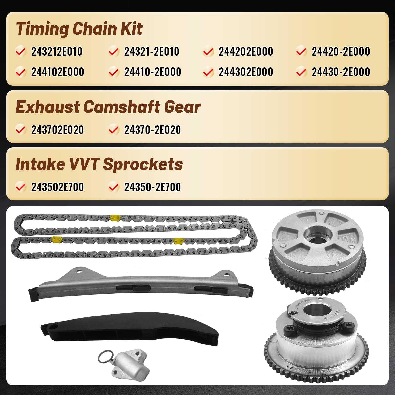 BRNEWKITS exhaust camshaft gear 243702E020 helps maintain accurate exhaust timing.