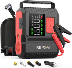 BRPOM car jump starter with air compressor in a compact unit for roadside emergencies