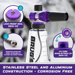 Brug's Pro Foam Cannon Clear Edition V2 wide neck bottle enables easy filling and refills.