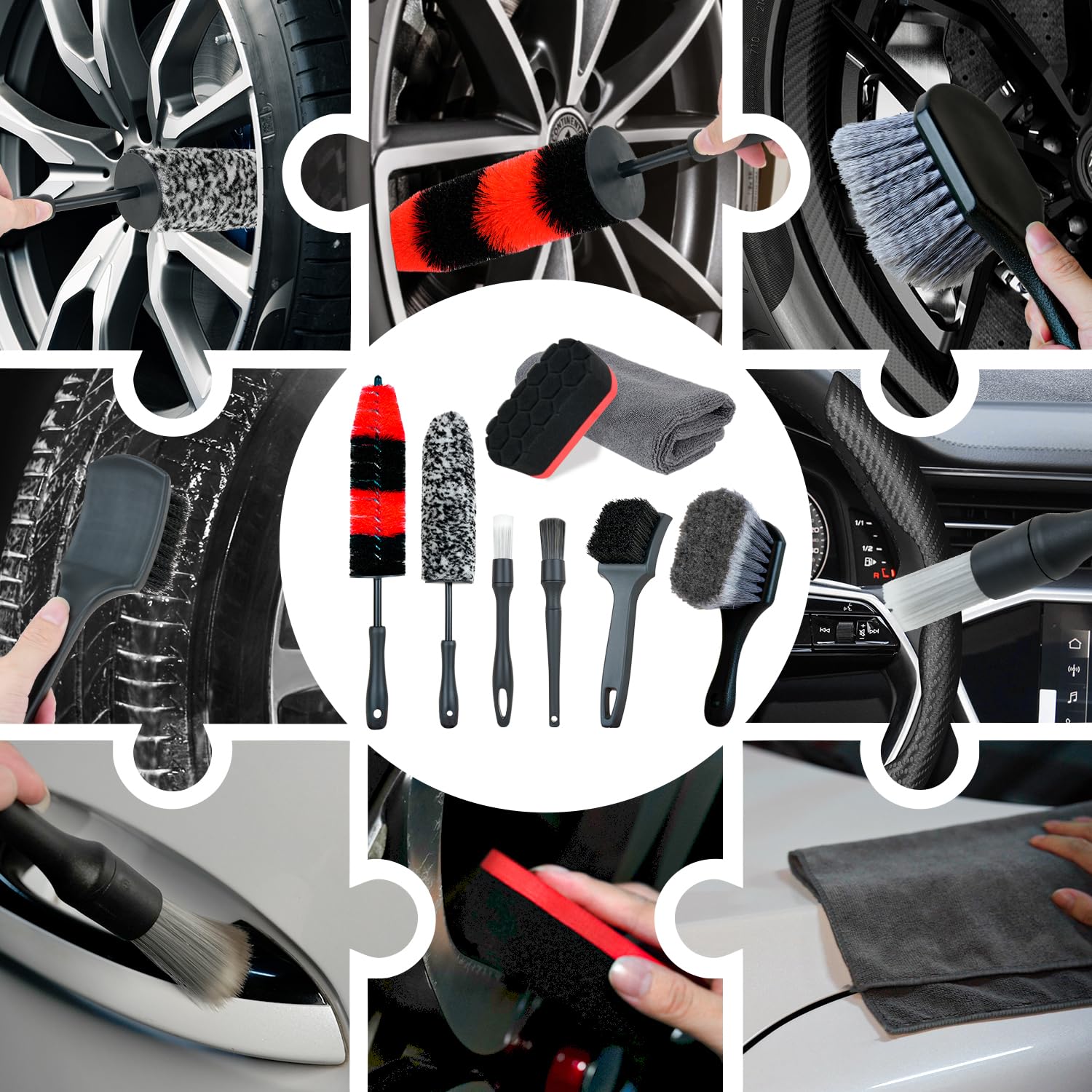 BRUSH FAMILY 9Pcs wheel detailing kit for DIY and pro use