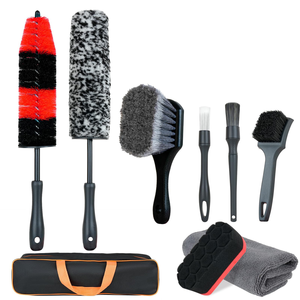 BRUSH FAMILY 9Pcs wheel detailing kit tire brush for gentle brake dust removal