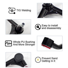 BST BSSP front upper control arms installation view, simplifies 2-4 inch lift fitment.