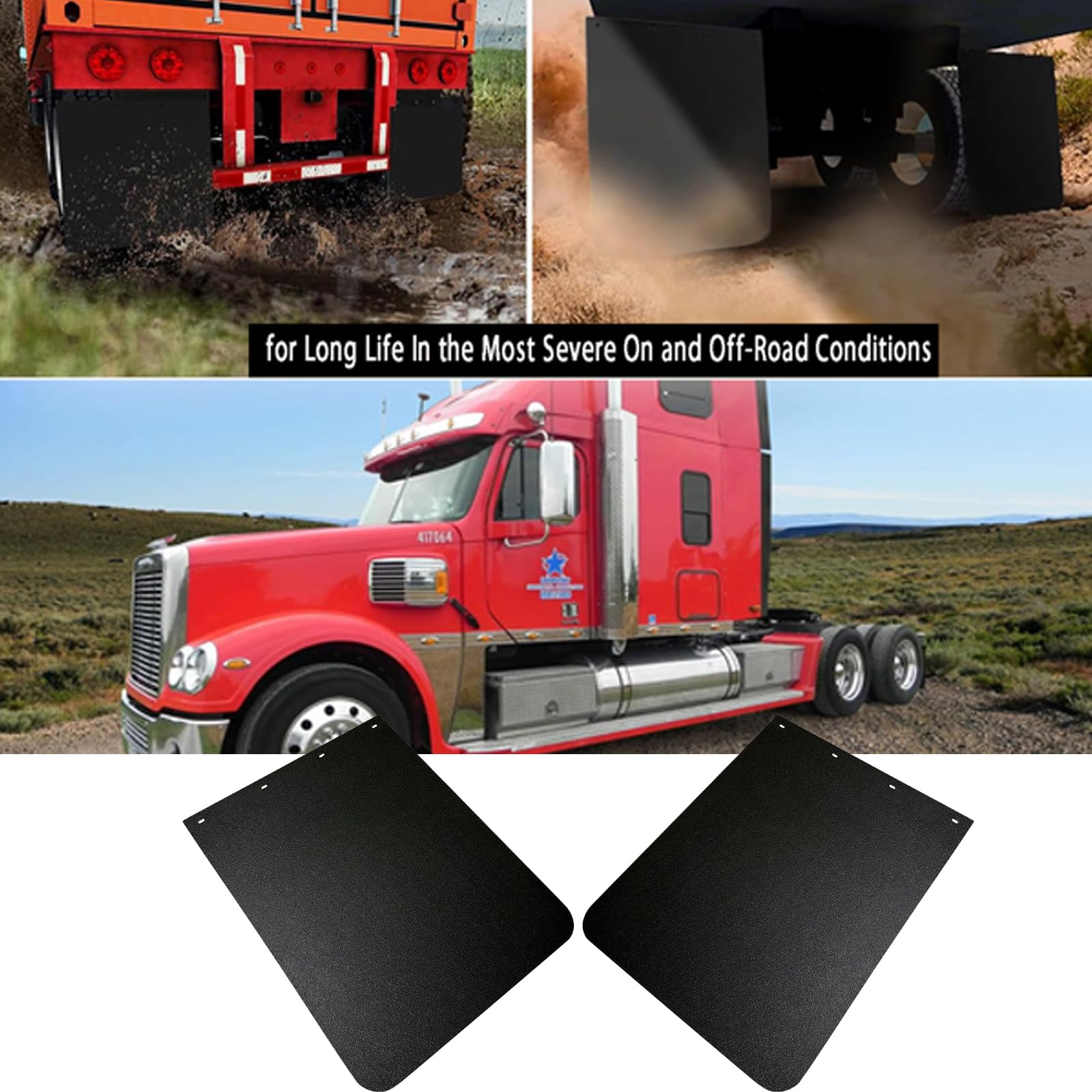BST BSSP mud flap rear view demonstrates full coverage for trucks.