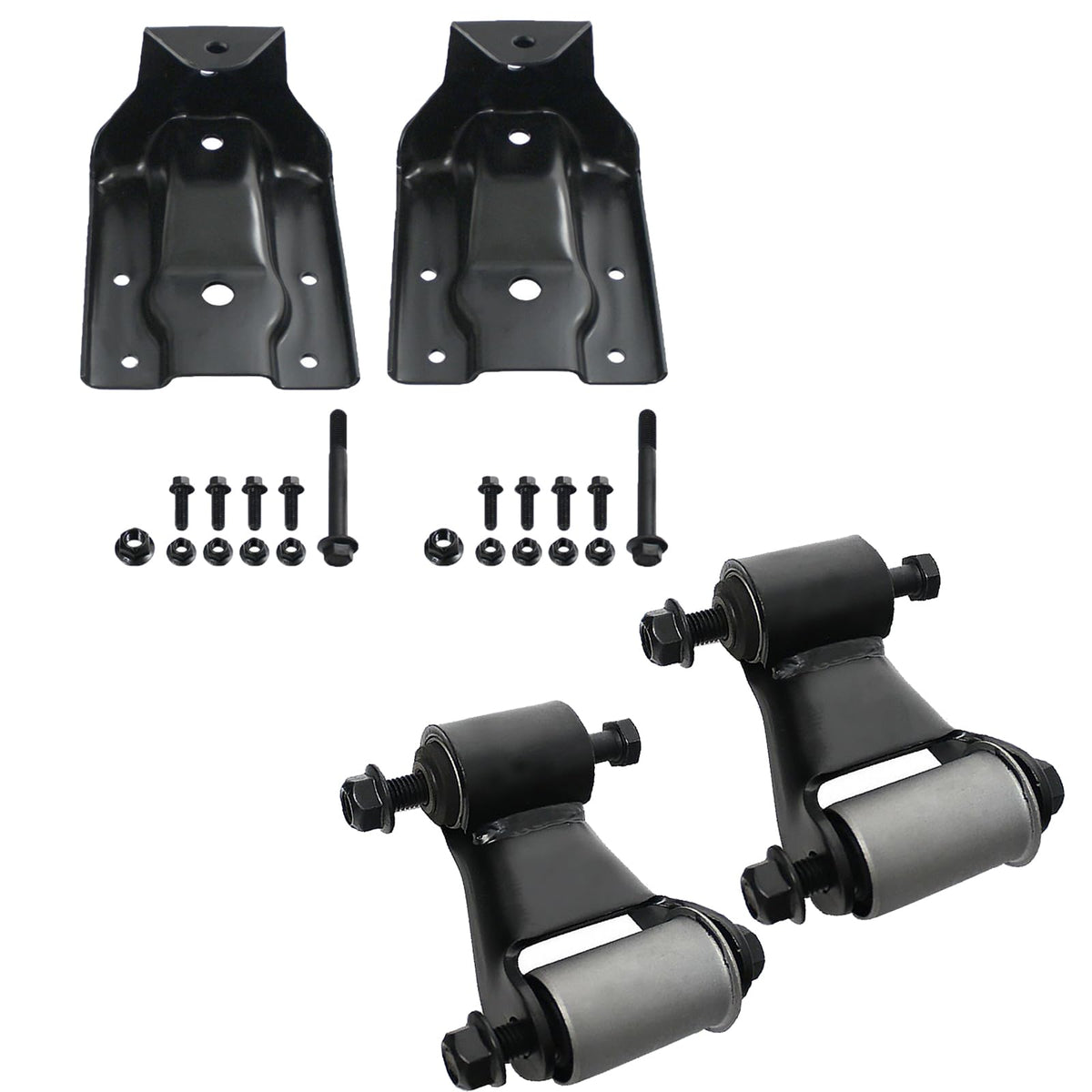 BST BSSP pair rear leaf spring hanger bracket and shackle kit for easy replacement.