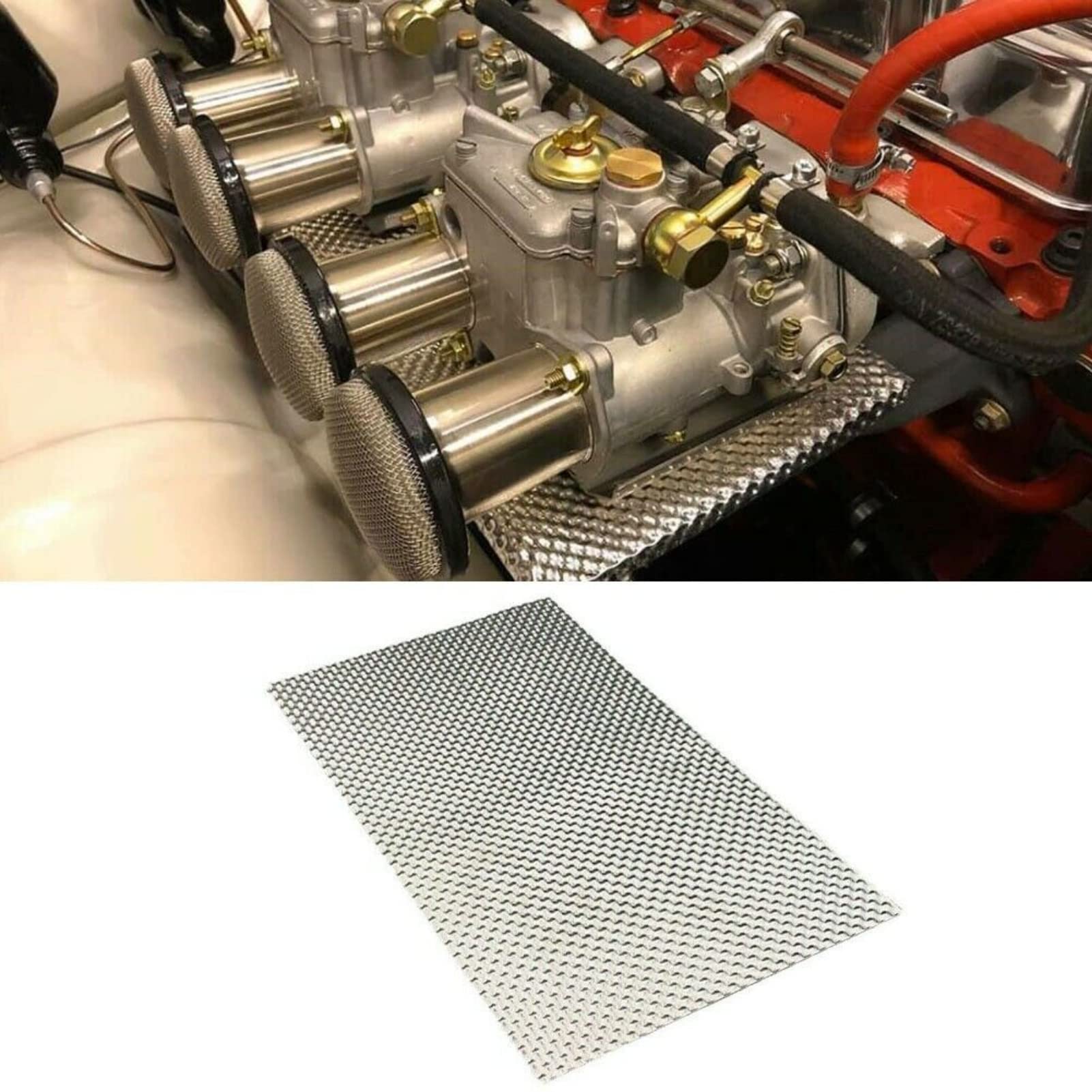 BSTFLEX embossed aluminum heat shield front view protecting engine bay heat