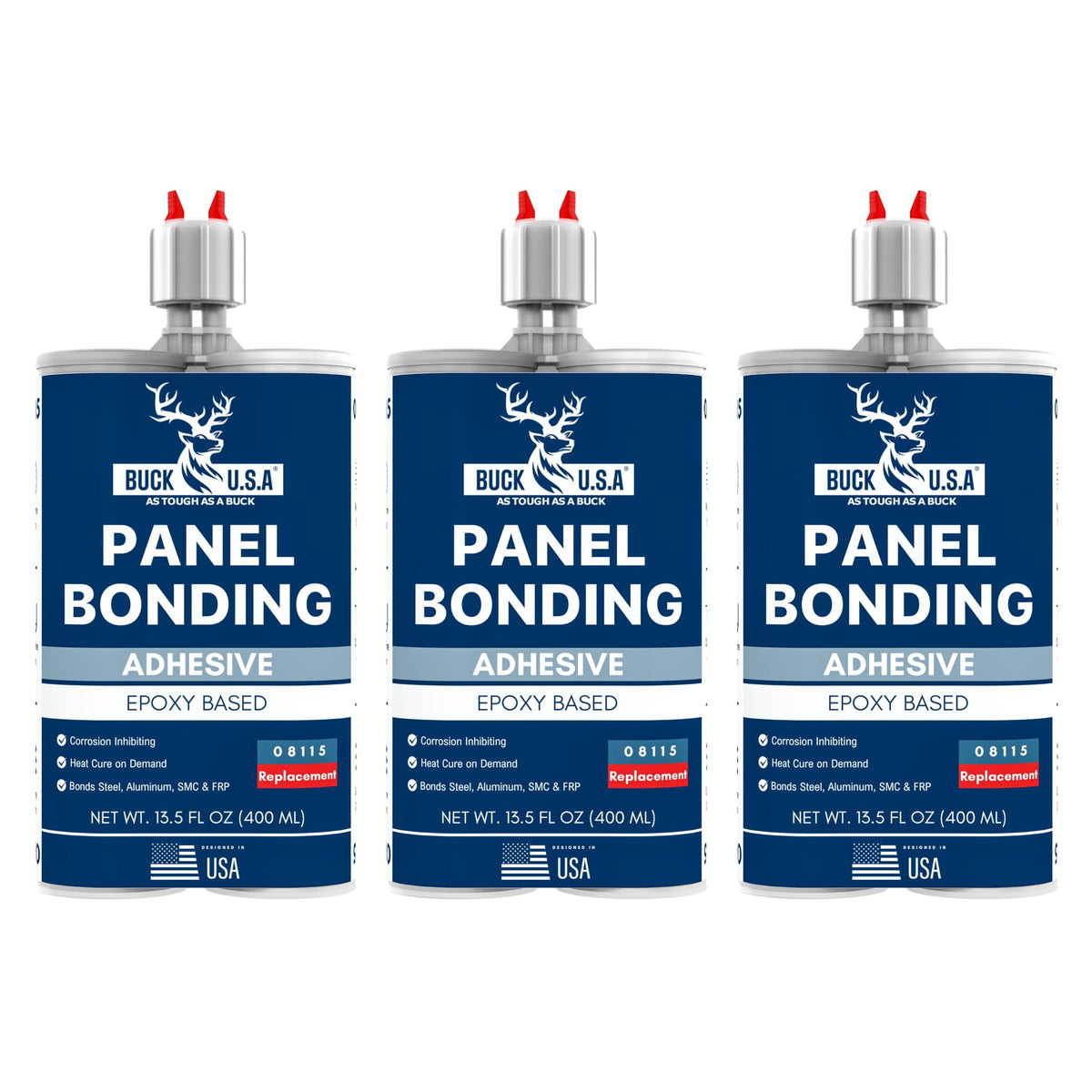 BUCK Panel Bonding Adhesive 3-pack cartridge for durable automotive panel bonds.