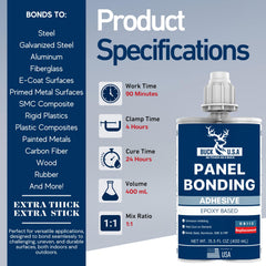 BUCK Panel Bonding Adhesive supports metal-plastic bonds for versatile repairs.