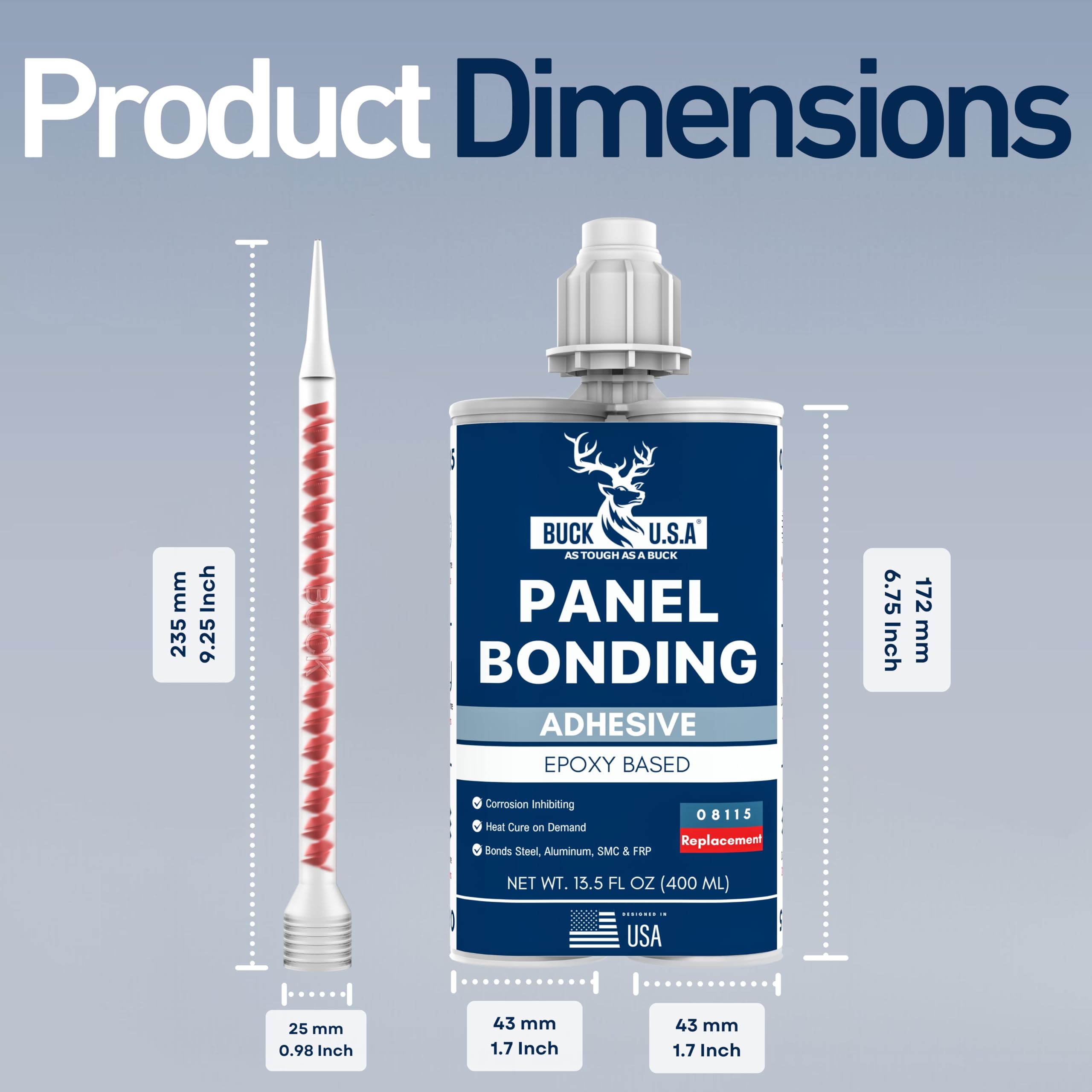 Buck Panel Bonding Adhesive cures at room temperature for convenient, heat-free bonding.