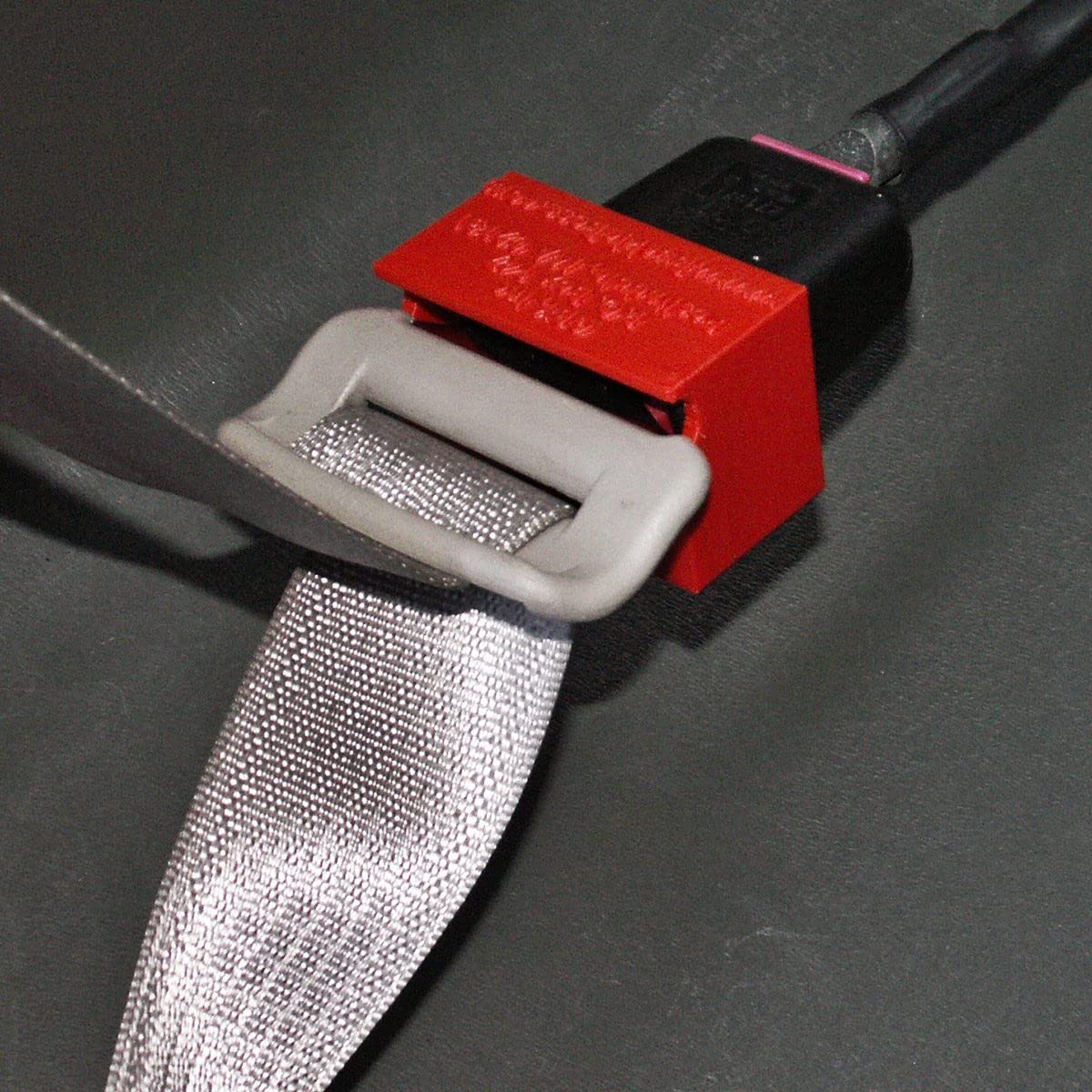 Buckle Boss easy-install diagram showing attachment to seat belt mouth.