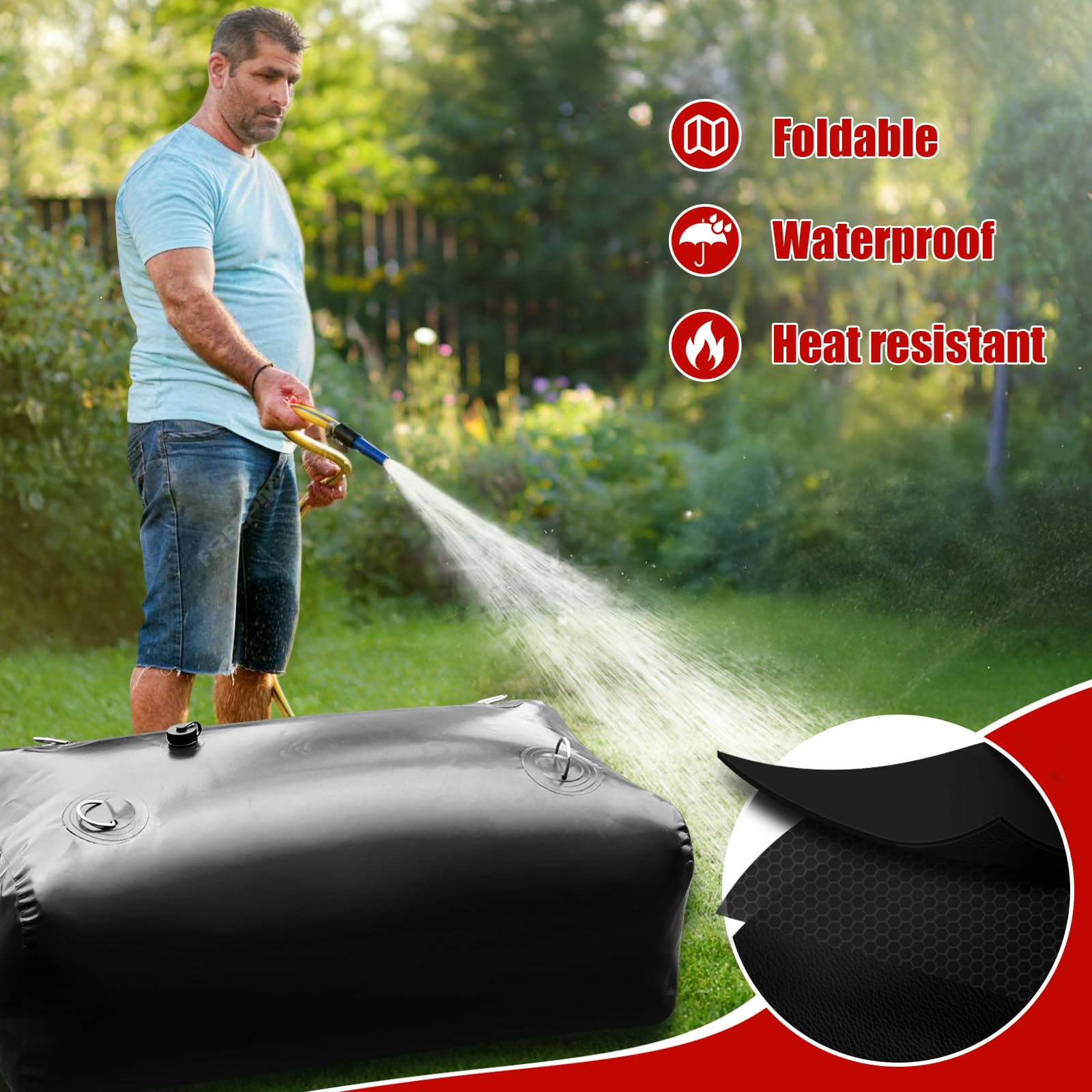 Budiwati water bladder with 32mm outlet valve for steady flow during filling.