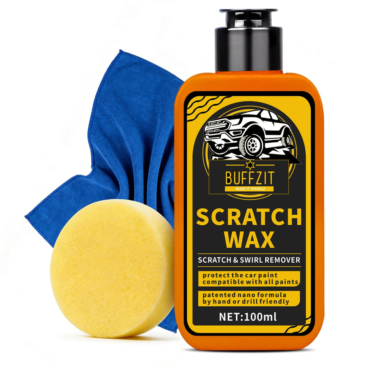 BUFFZIT car scratch remover bottle pour for easy application.
