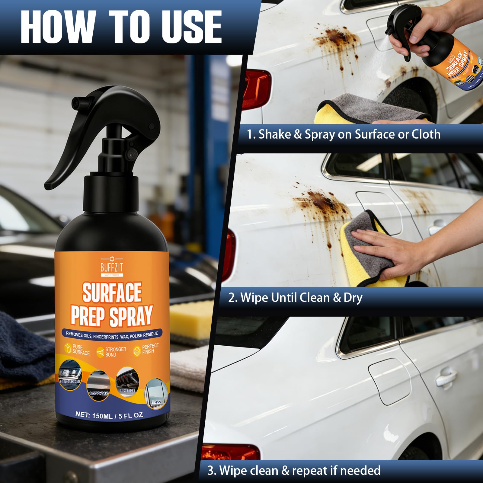 BUFFZIT Compact 150ml bottle ideal for on-the-go detailing and storage.