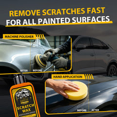 BUFFZIT scratch remover closeup on surface scratches highlights restoration.