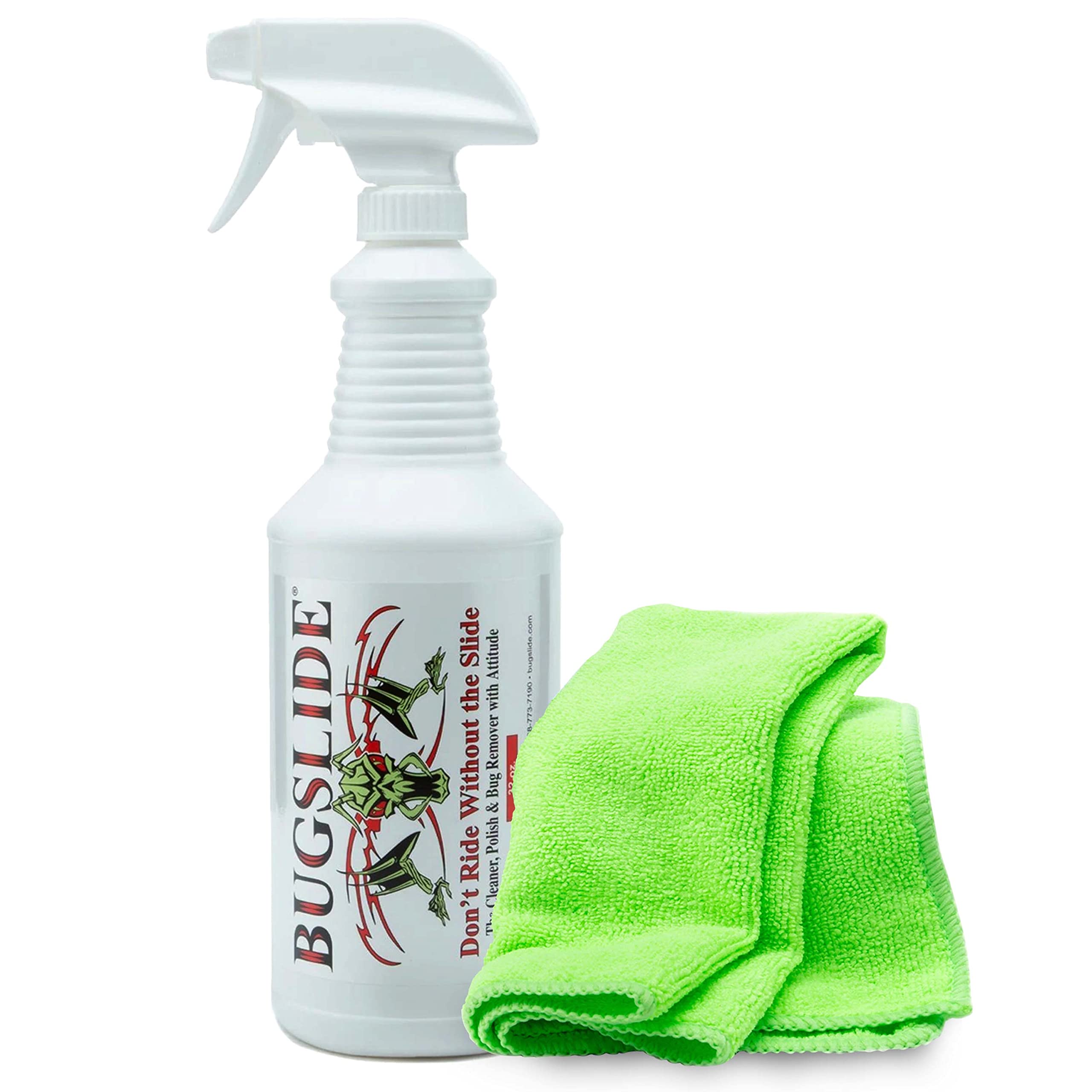 BugSlide 32oz bottle pour enables quick spray for bug removal and surface cleaning.