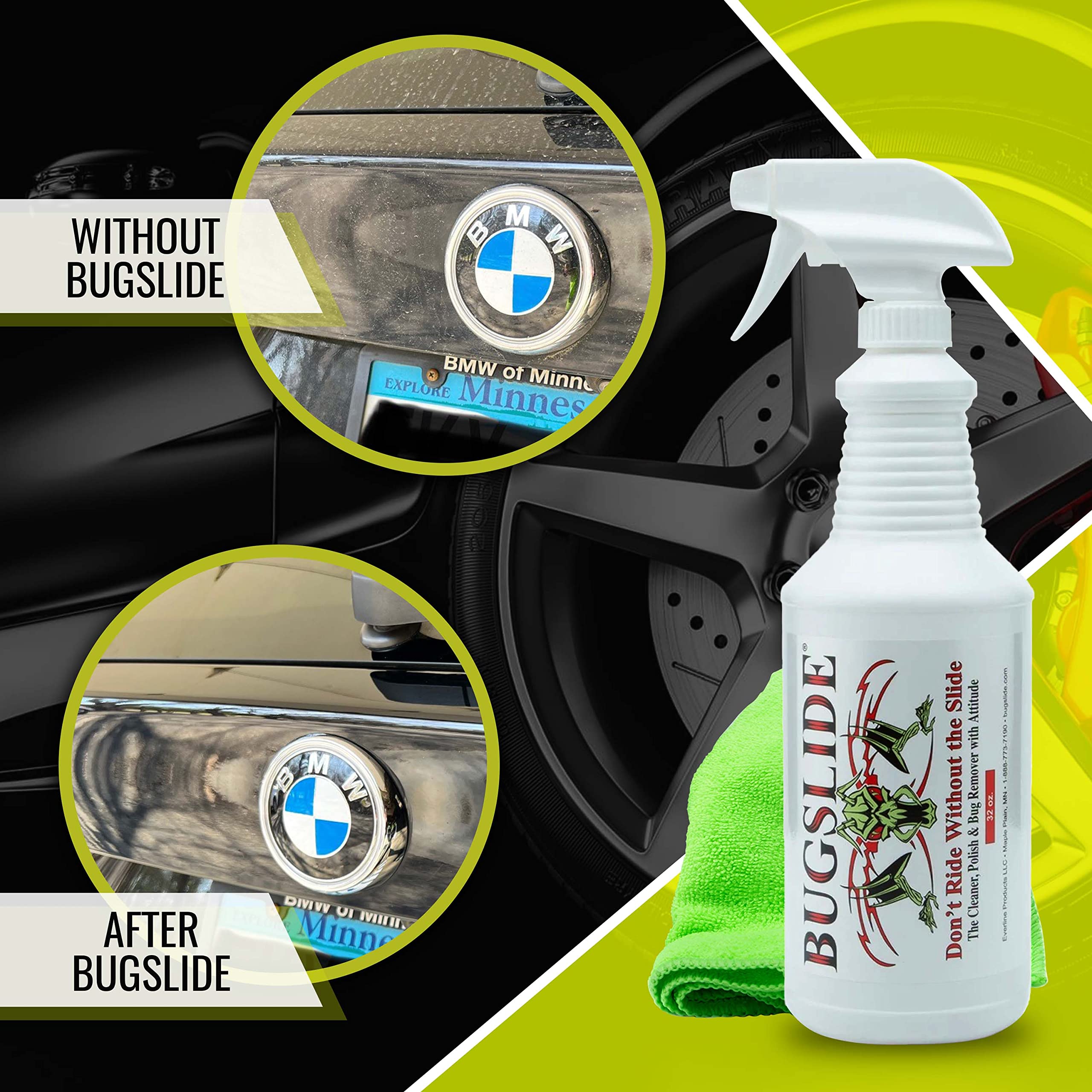 BugSlide microfiber towel ready to wipe away grime after spray.