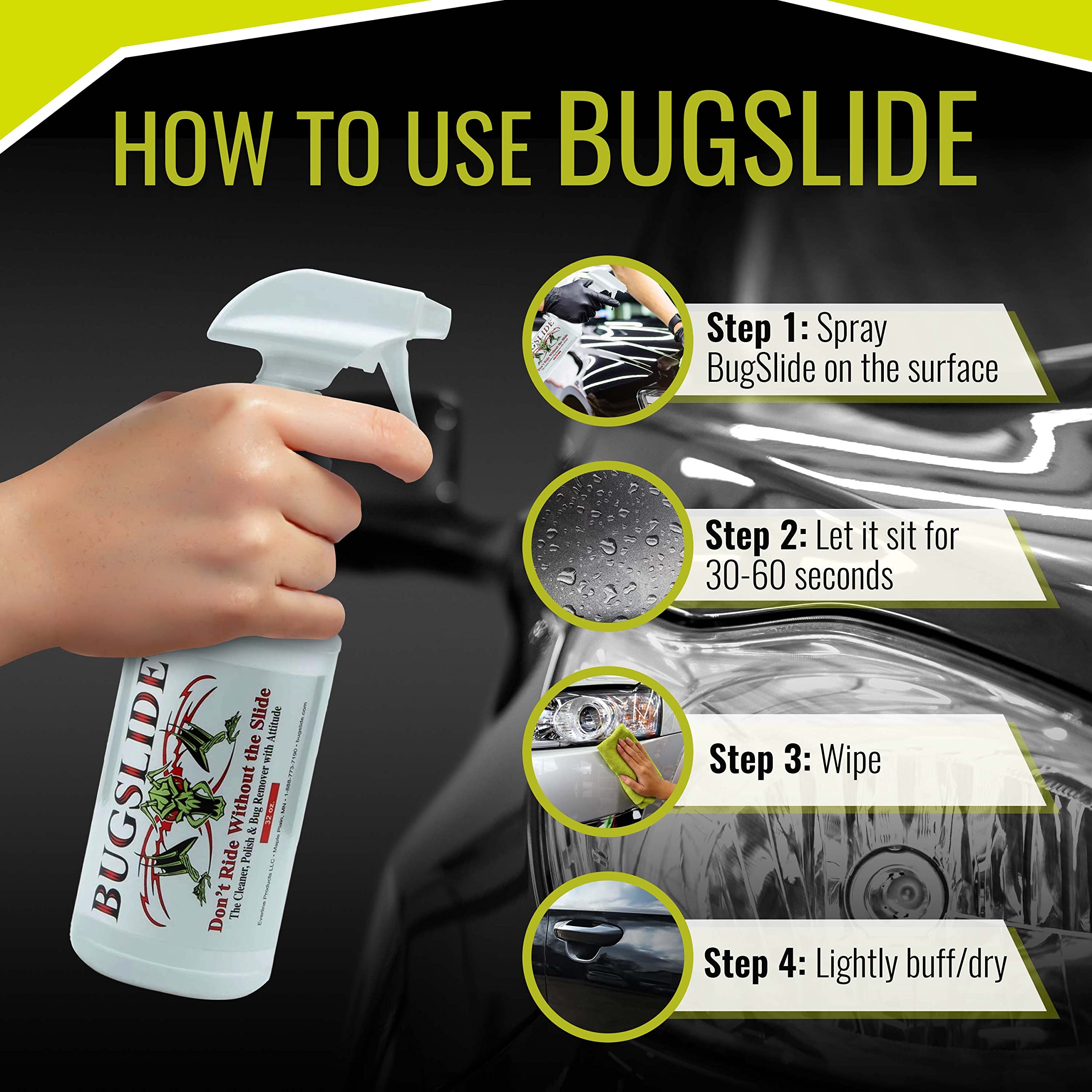 BugSlide paint-safe polish on painted surfaces without wax buildup.