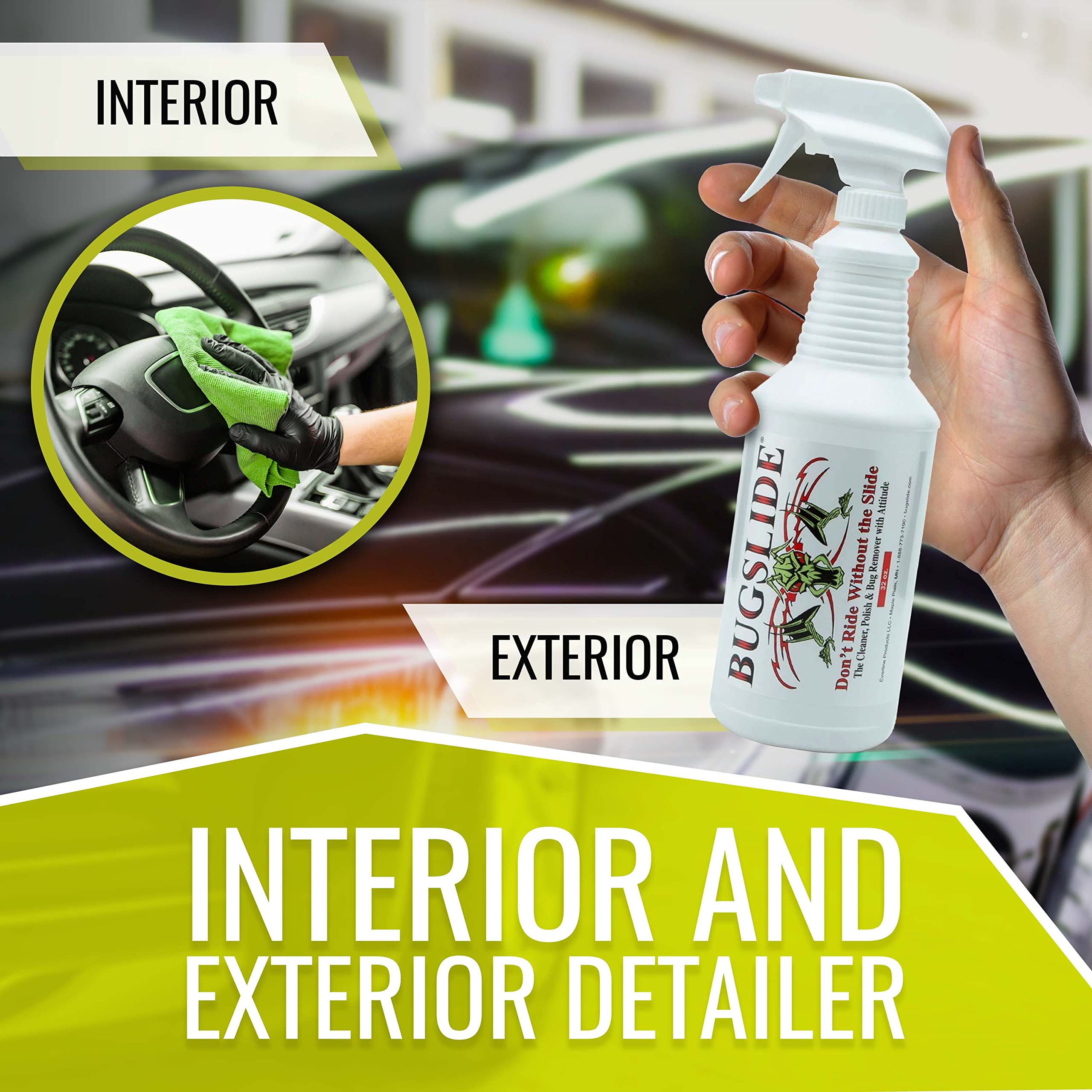 BugSlide spray-on-detailer in action on car hood for fast polish.